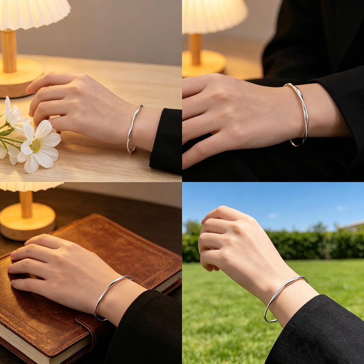 Minimalist Mobius Twist Cuff Bracelet for Women