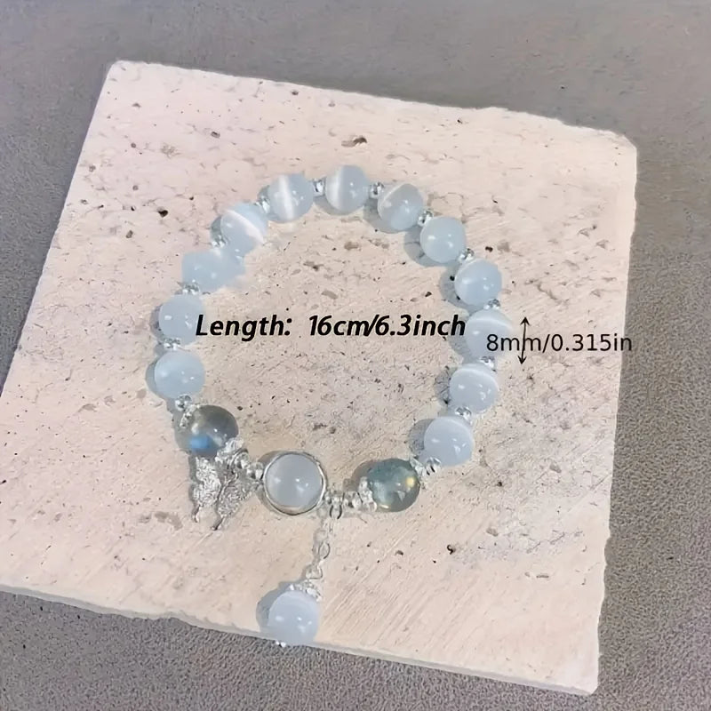 Blue Cat Eye Beaded Bracelet With Butterfly Charm