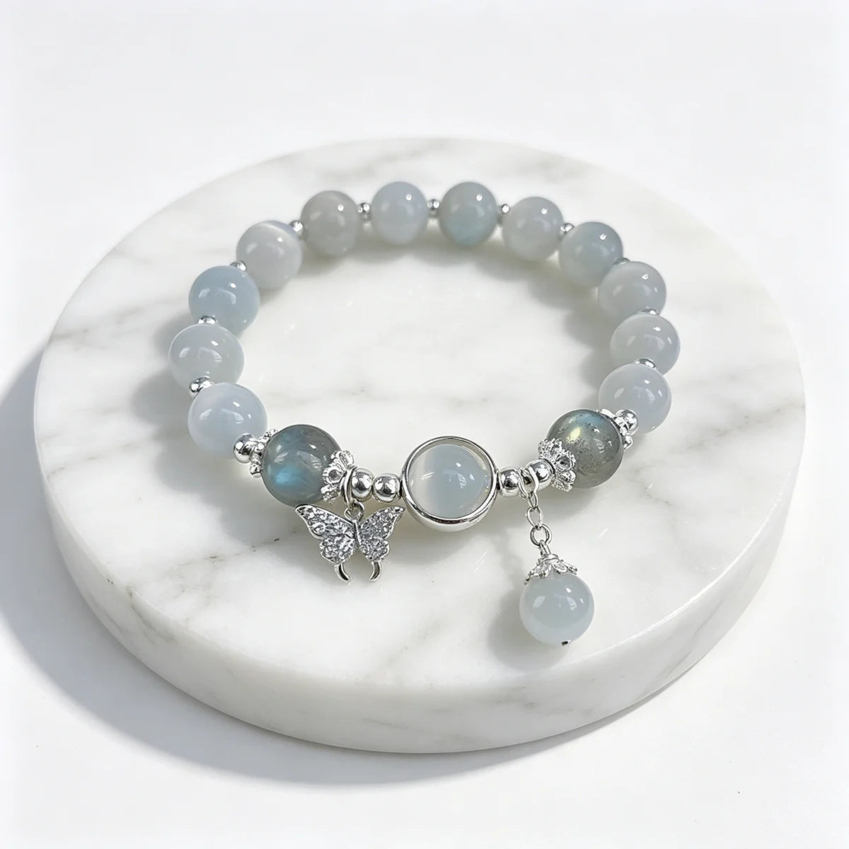 Blue Cat Eye Beaded Bracelet With Butterfly Charm