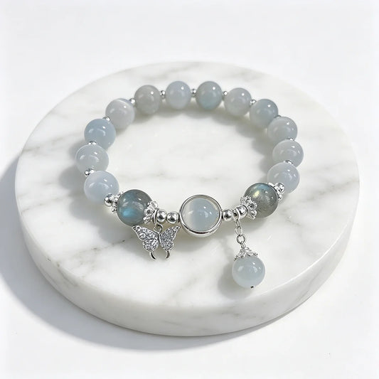 Blue Cat Eye Beaded Bracelet With Butterfly Charm